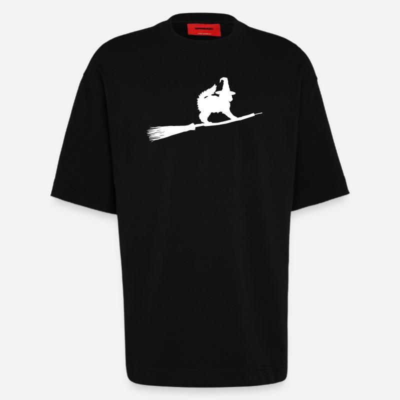 Sorcière de chat - T-shirt bio épais oversize fabriqué en UE - SOLID BLACK