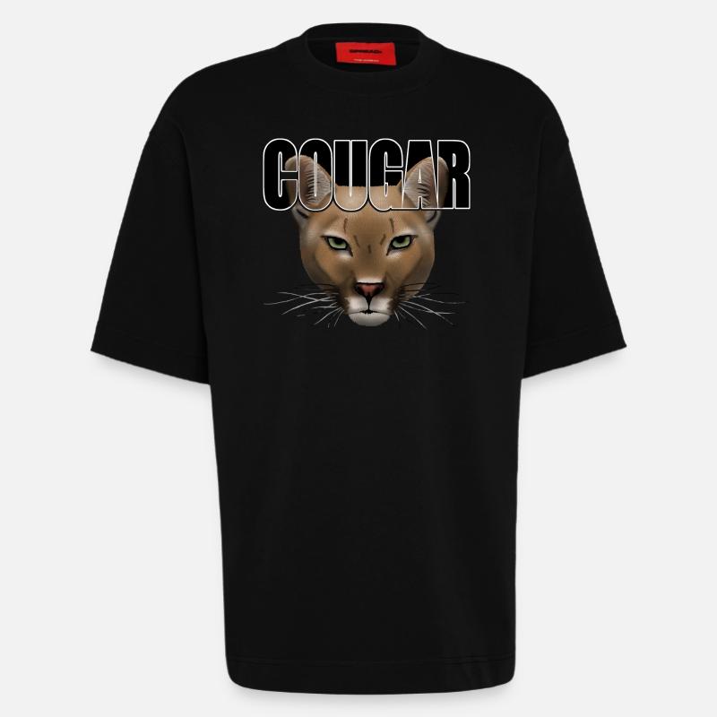 Cougar script R6Z - T-shirt bio épais oversize fabriqué en UE - SOLID BLACK