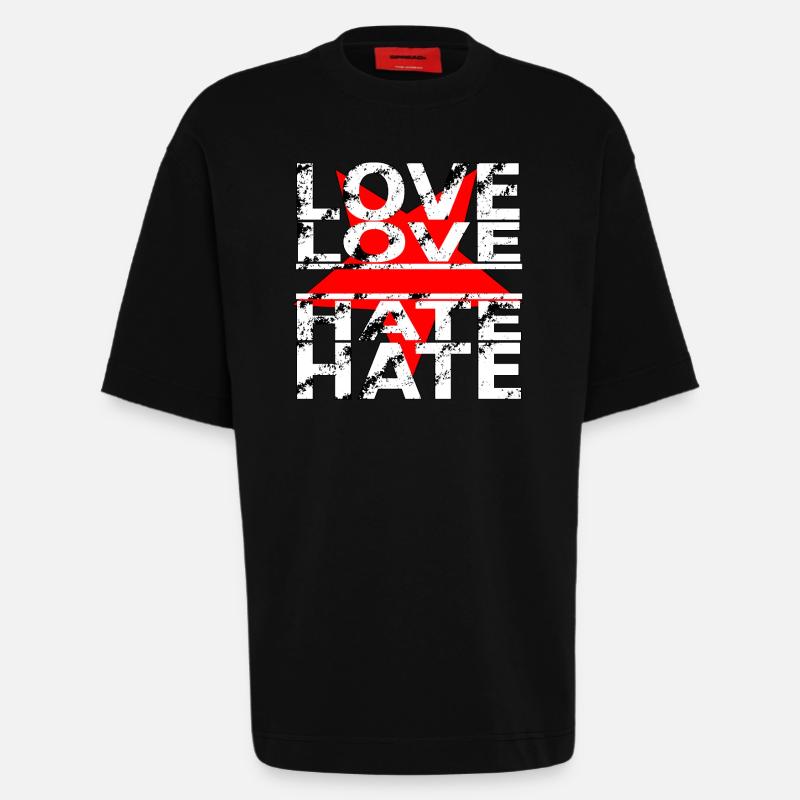 love love hate hate - Heavyweight T-Shirt - made by SPREAD  - SOLID BLACK