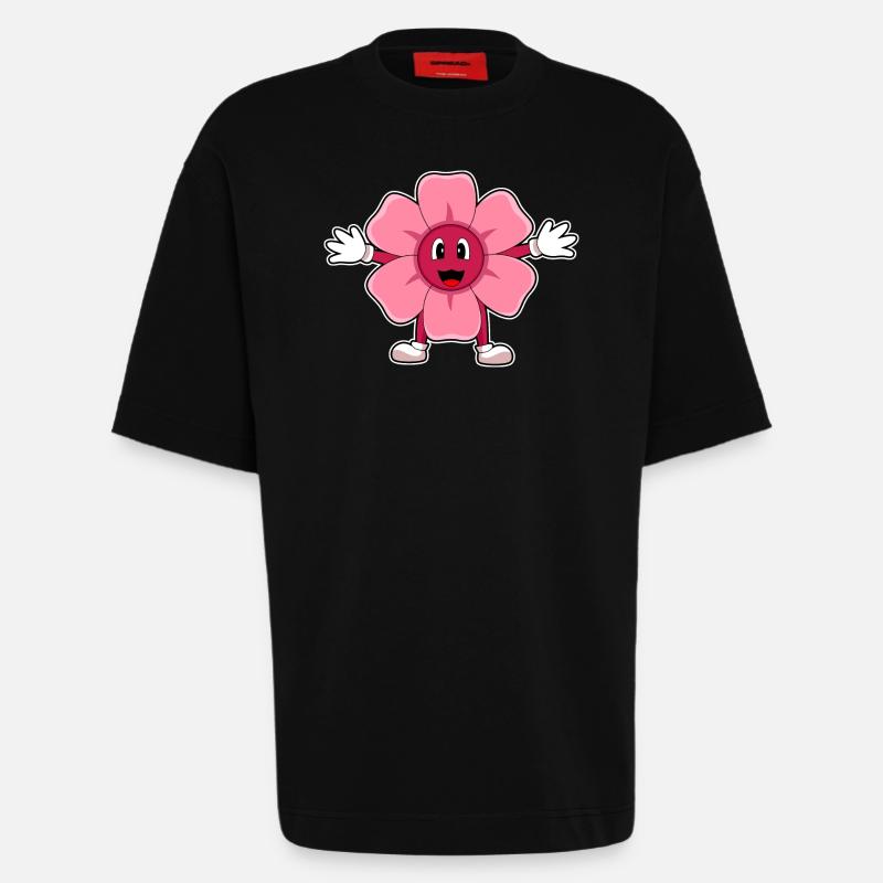 Fleur rose - T-shirt bio épais oversize fabriqué en UE - SOLID BLACK