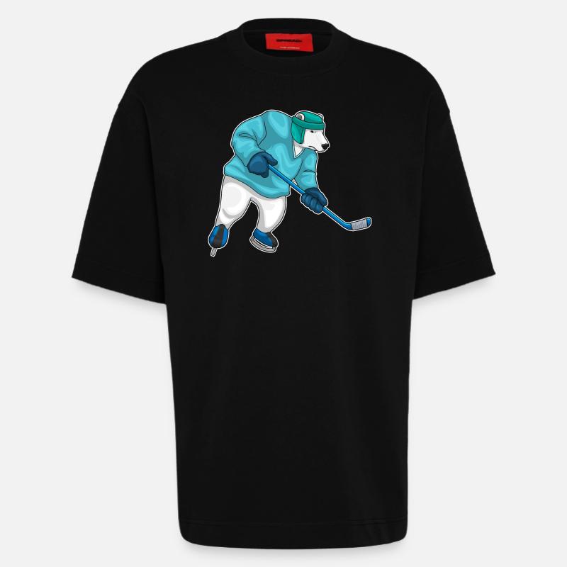 Eisbär Eishockey Eishockeyschläger - Heavyweight T-Shirt - made by SPREAD  - SOLID BLACK