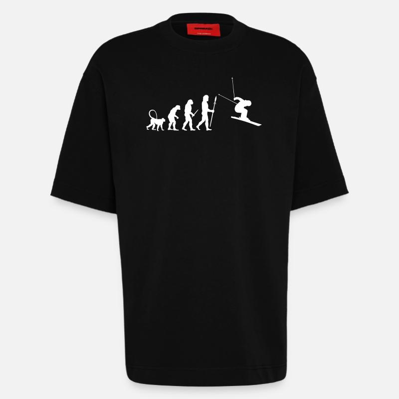 Skifahren Evolution - Heavyweight T-Shirt - made by SPREAD  - SOLID BLACK