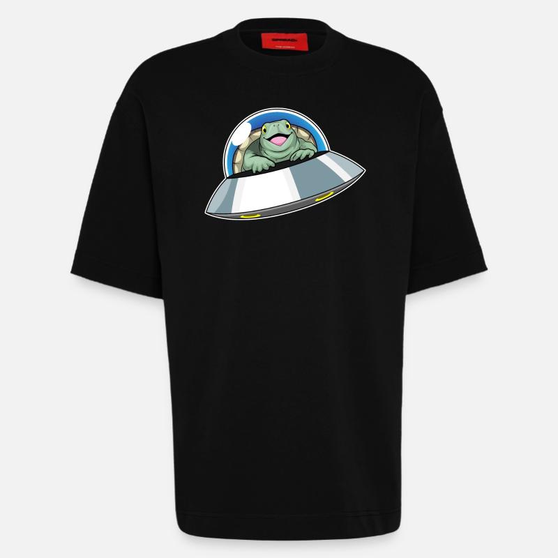 Turtle Spaceship Space - T-shirt bio épais oversize fabriqué en UE - SOLID BLACK