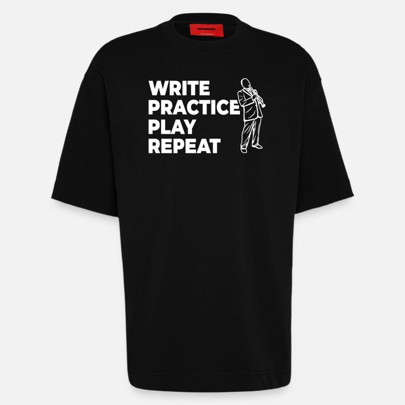 Writing, practicing, playing, repeating - Heavyweight T-Shirt - made by SPREAD  - SOLID BLACK
