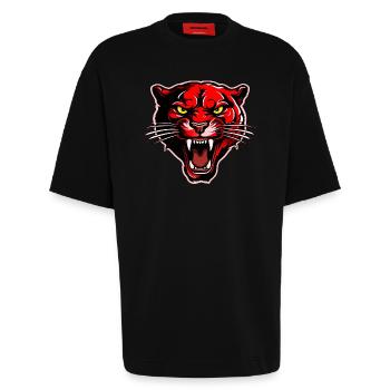 Panther Head Red - Heavyweight T-Shirt - made by SPREAD  - SOLID BLACK - Front - Fiona (171cm)