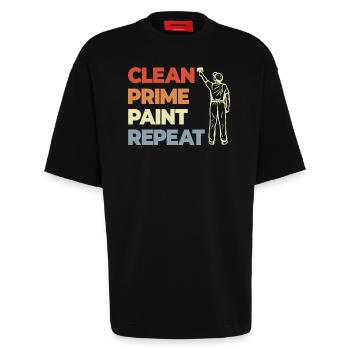 Clean Prime Paint Repeat - Heavyweight T-Shirt - made by SPREAD  - SOLID BLACK - Front - Fiona (171cm)