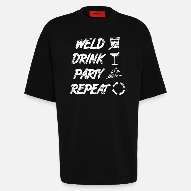 welding, drinking, celebrating, repeating - Heavyweight T-Shirt - made by SPREAD - SOLID BLACK