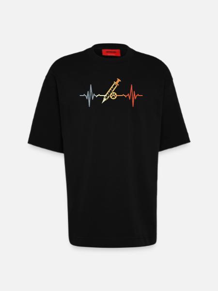 Veterinary Syringe ECG - Heavyweight T-Shirt - made by SPREAD - SOLID BLACK