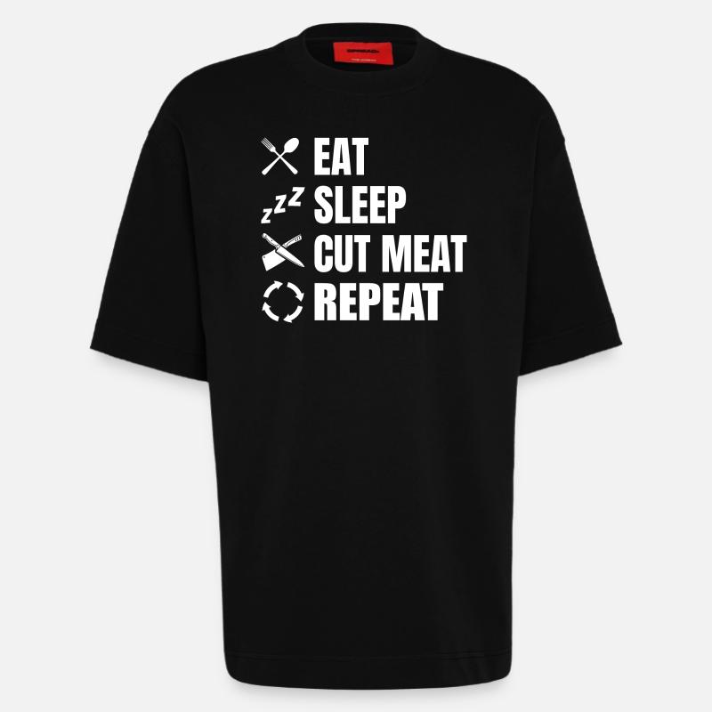 Manger, dormir, boucher, répéter - T-shirt bio épais oversize fabriqué en UE - SOLID BLACK