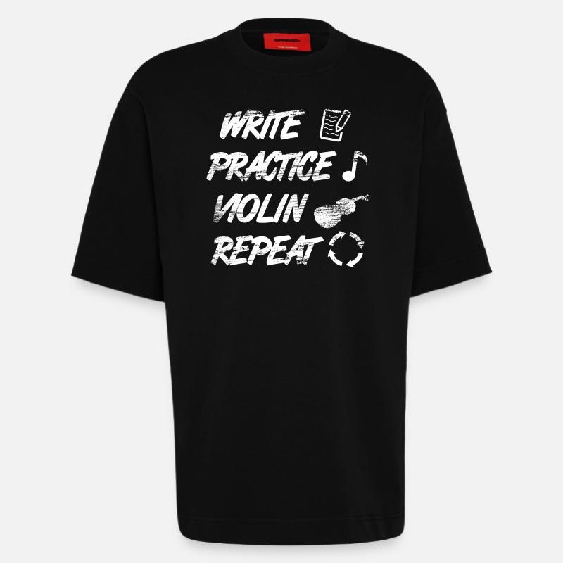 Practice writing, repeat violin - Heavyweight T-Shirt - made by SPREAD  - SOLID BLACK