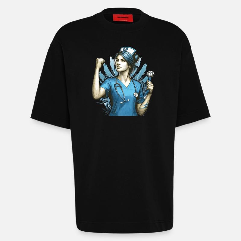 Krankenschwester Siegespose Geschenk - Heavyweight T-Shirt - made by SPREAD  - SOLID BLACK