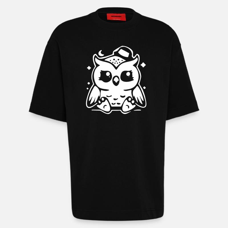 Niedliche Eulenfigur mit Hut - Heavyweight T-Shirt - made by SPREAD - SOLID BLACK