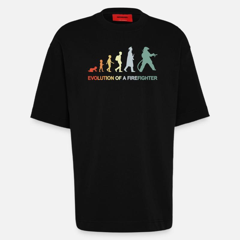 Évolution des pompiers - T-shirt bio épais oversize fabriqué en UE - SOLID BLACK