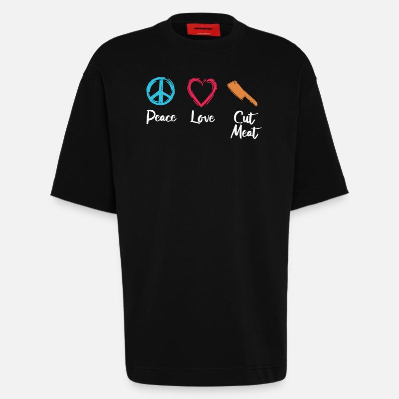 Frieden Liebe Fleisch schneiden - Heavyweight T-Shirt - made by SPREAD  - SOLID BLACK