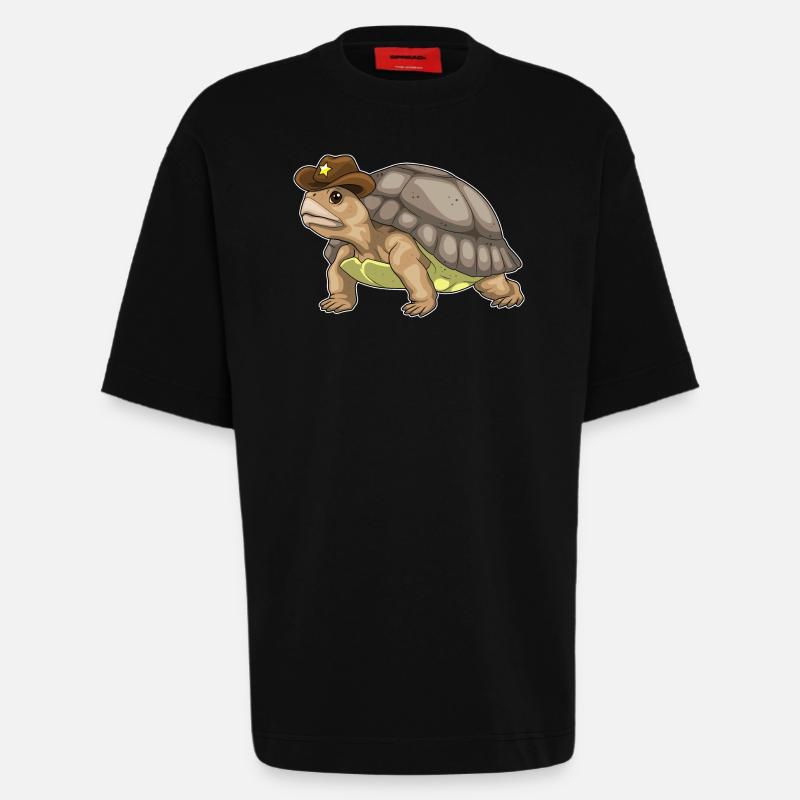 Turtle Sheriff Sheriff's Hat - Heavyweight T-Shirt - made by SPREAD - SOLID BLACK