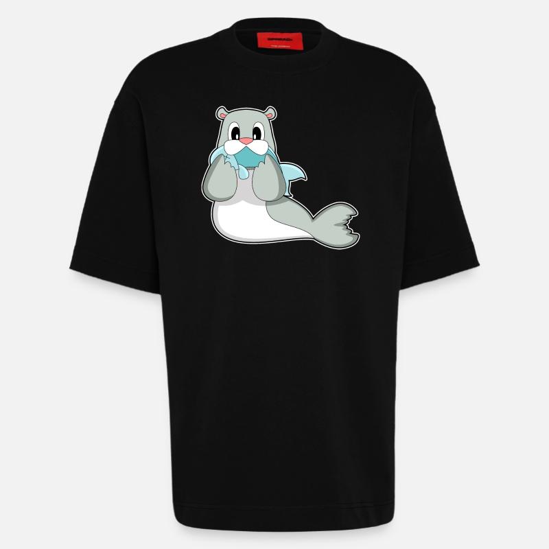 Poisson phoque - T-shirt bio épais oversize fabriqué en UE - SOLID BLACK