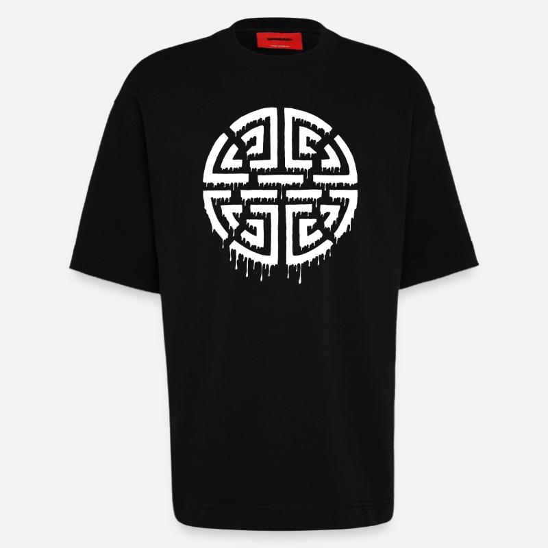 Graffiti eines roten Labyrinths - Heavyweight T-Shirt - made by SPREAD  - SOLID BLACK