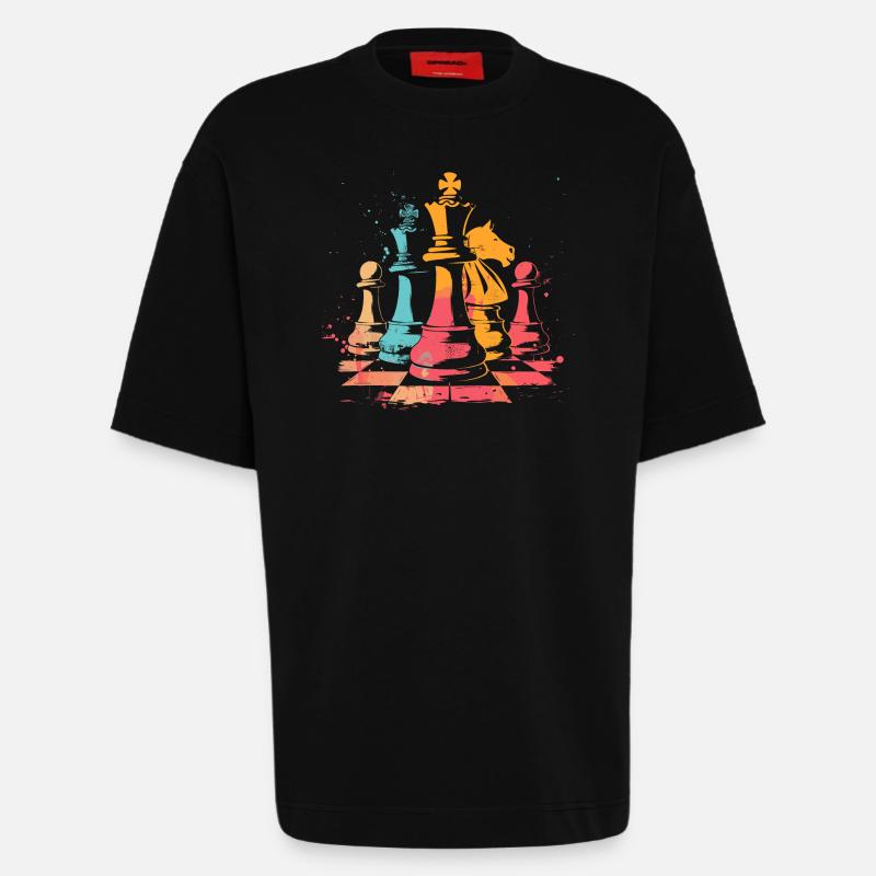 Pièces d’échecs Retrowave - T-shirt bio épais oversize fabriqué en UE - SOLID BLACK