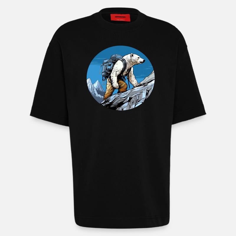Eisbären Wandern / Bergsteiger Eisbär - Heavyweight T-Shirt - made by SPREAD  - SOLID BLACK