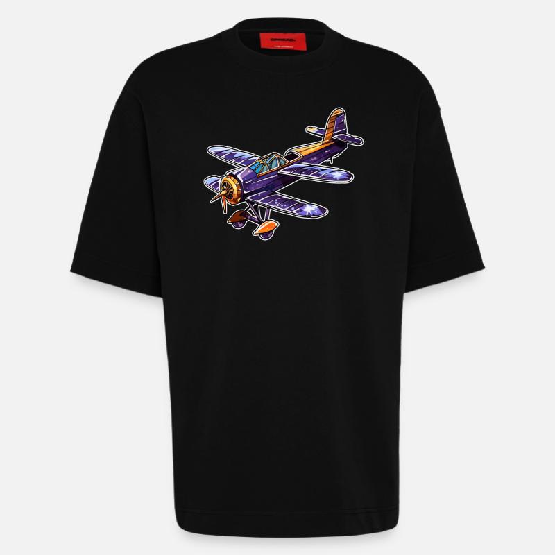 Propeller Plane Comic Look - Heavyweight T-Shirt - made by SPREAD - SOLID BLACK