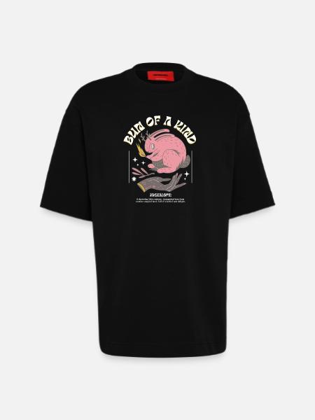 Jackalope mystique – Unique et magique - T-shirt bio épais oversize fabriqué en UE - SOLID BLACK