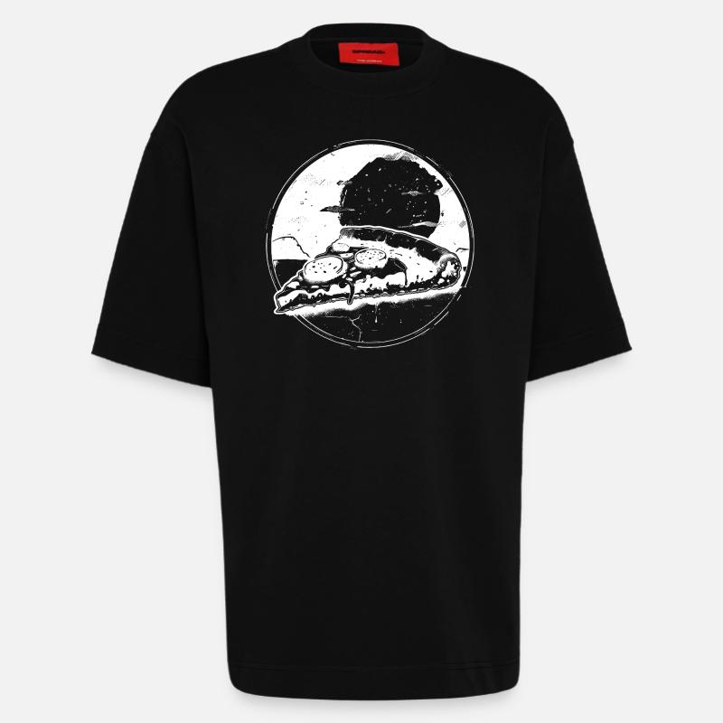Dessin de pièce de pizza - T-shirt bio épais oversize fabriqué en UE - SOLID BLACK