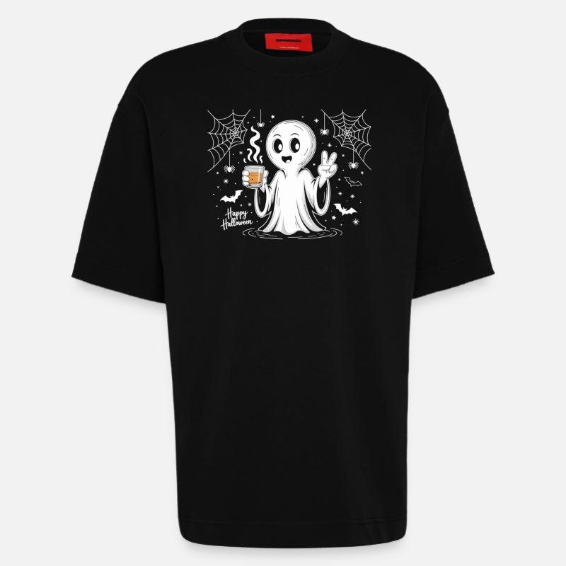 Schauriger Geist mit Halloween-Logo - Heavyweight T-Shirt - made by SPREAD  - SOLID BLACK
