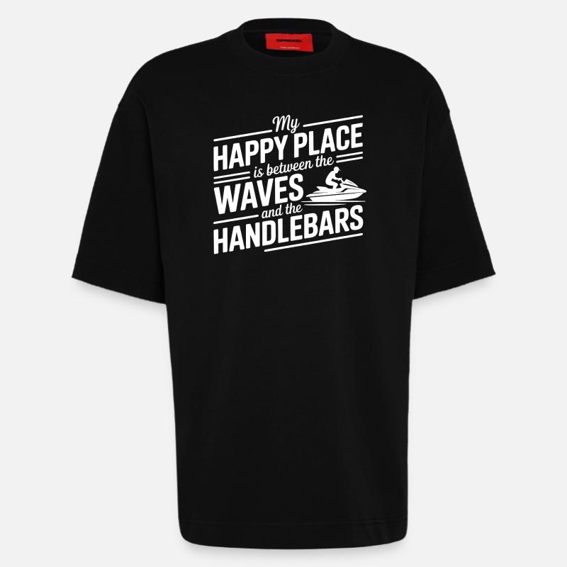 Between Waves & Handlebars Jetski Quote  - Heavyweight T-Shirt - made by SPREAD  - SOLID BLACK