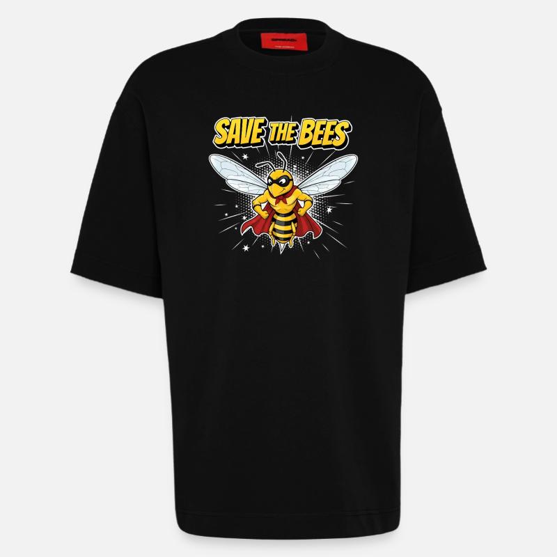 Devise du héros de l’abeille comique - T-shirt bio épais oversize fabriqué en UE - SOLID BLACK