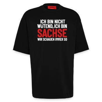Ich bin nicht wütend - ich bin Sachse - Heavyweight T-Shirt - made by SPREAD  - SOLID BLACK - Vorne - Fiona (171cm)