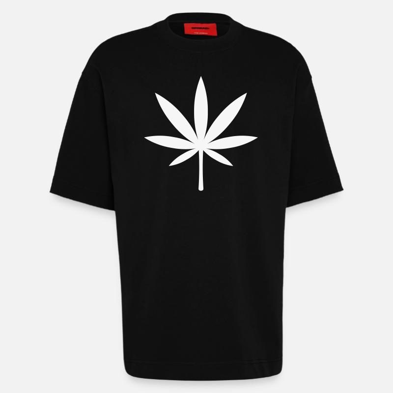 Cannabis / Marijuana / Hemp Leaf (White) - Heavyweight T-Shirt - made by SPREAD  - SOLID BLACK