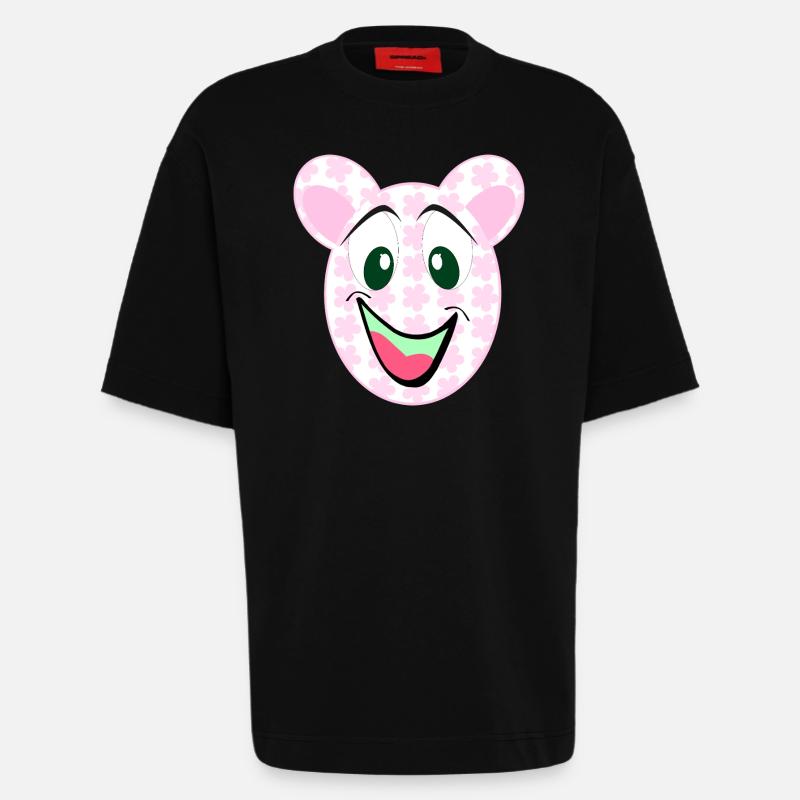 Bear Floral Pattern Smile - Heavyweight T-Shirt - made by SPREAD - SOLID BLACK
