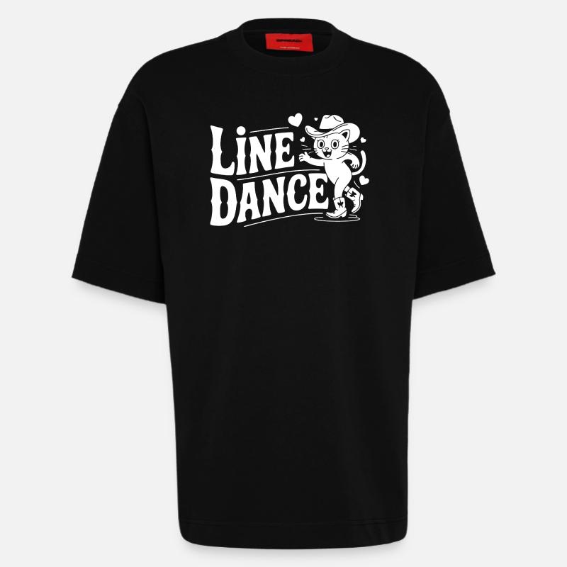Line Dance Katze Silhouette - Heavyweight T-Shirt - made by SPREAD  - SOLID BLACK