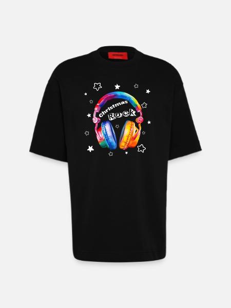 Christmas Rock Kopfhörer Weihnachten cool - Heavyweight T-Shirt - made by SPREAD - SOLID BLACK