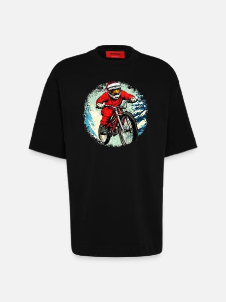 Christmas Biker / Mountain Bike - Heavyweight T-Shirt - made by SPREAD - SOLID BLACK