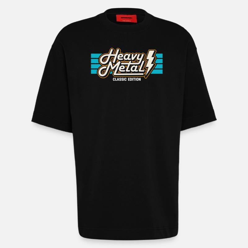 Retro Heavy Metal Abzeichen mit Blitz - Heavyweight T-Shirt - made by SPREAD  - SOLID BLACK