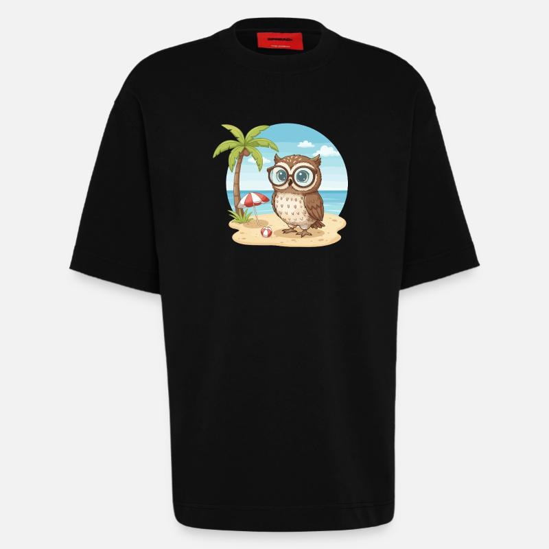 Süße Eule mit Brille Strandsommerferien - Heavyweight T-Shirt - made by SPREAD  - SOLID BLACK