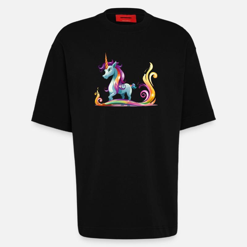 Regenbogen-Einhorn Farbströme - Heavyweight T-Shirt - made by SPREAD  - SOLID BLACK