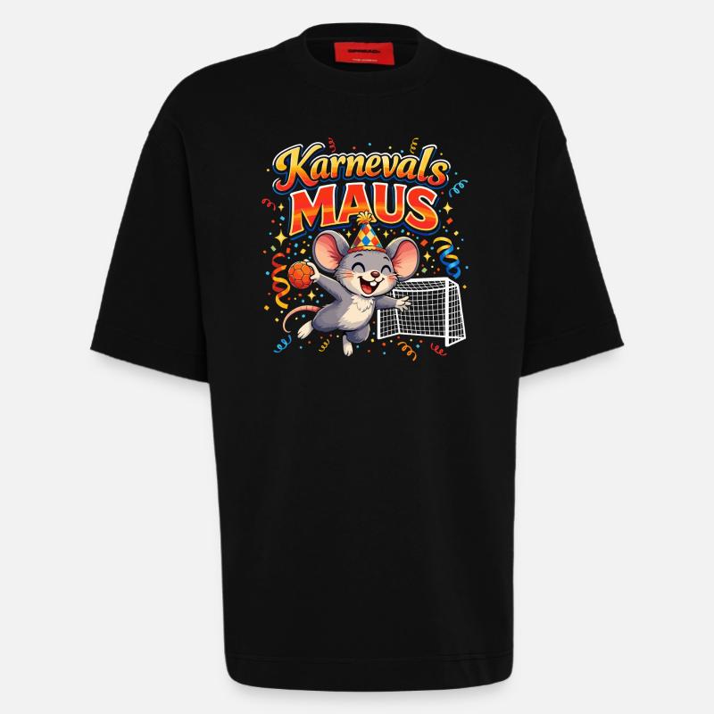 Karnevalsmaus Handball Geschenk Lustig Fasching - Heavyweight T-Shirt - made by SPREAD  - SOLID BLACK