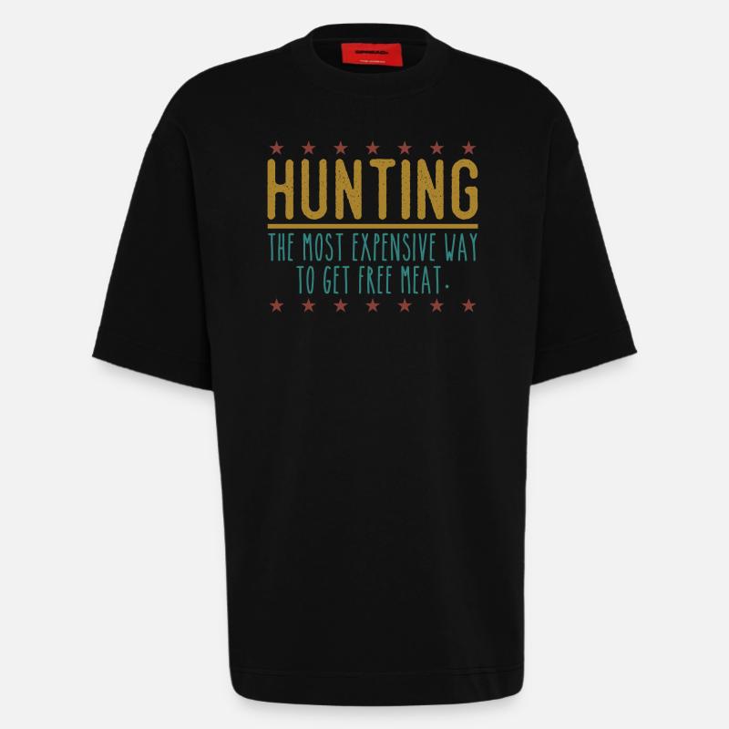 Jäger Lustiger Spruch – Gratis Fleisch Design - Heavyweight T-Shirt - made by SPREAD  - SOLID BLACK