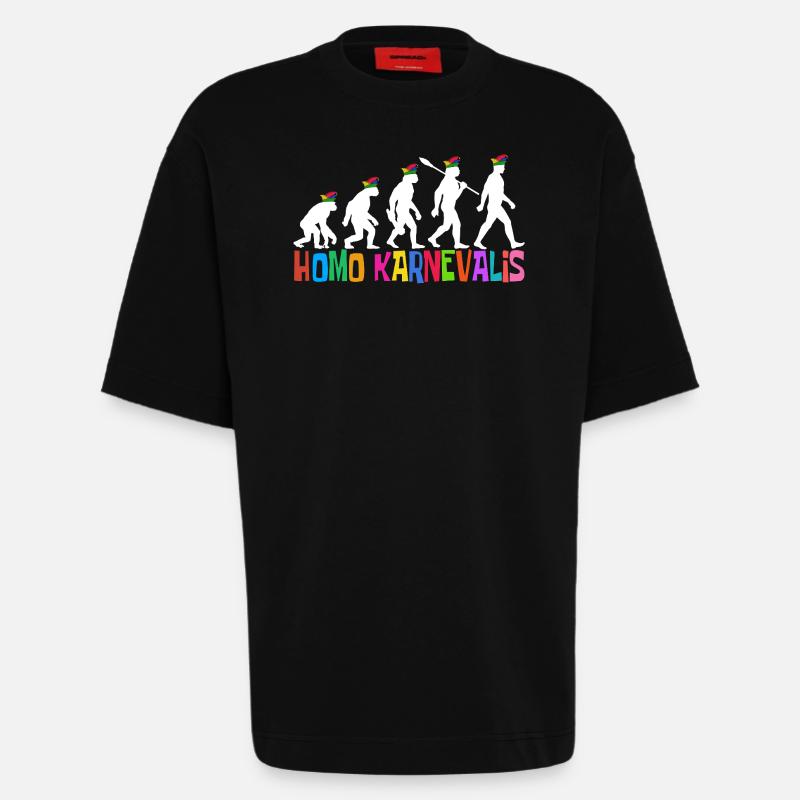 Homo Carnival | Évolution des Fous, Engraissé - T-shirt bio épais oversize fabriqué en UE - SOLID BLACK