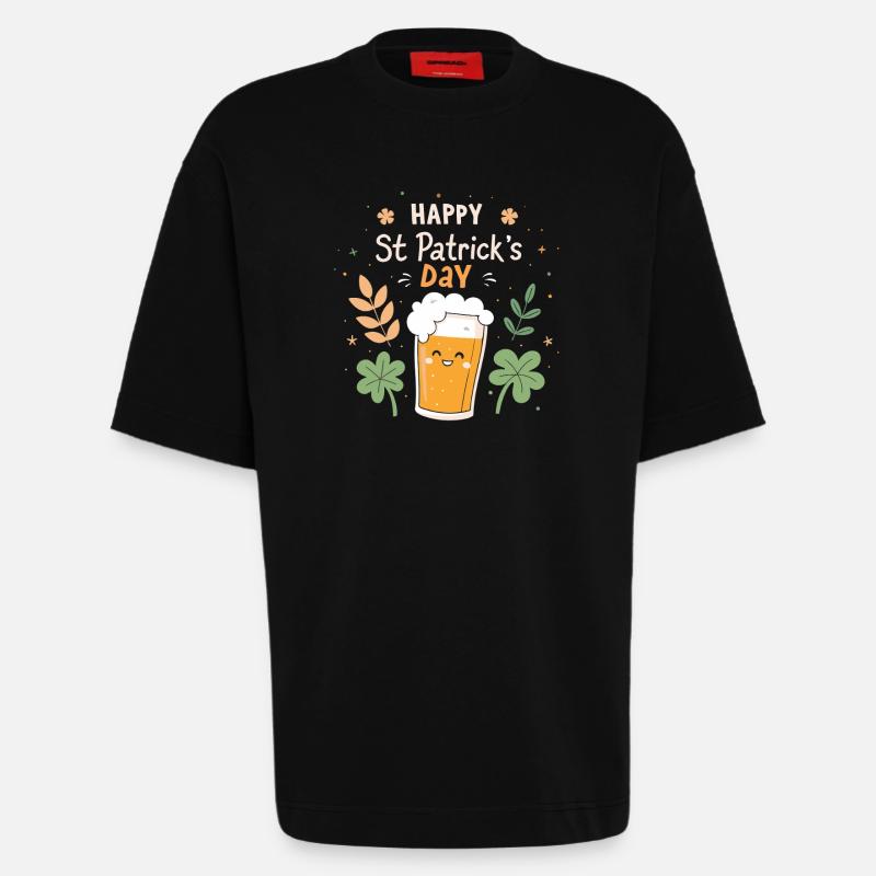 Bière joyeuse Saint Patrick - T-shirt bio épais oversize fabriqué en UE - SOLID BLACK