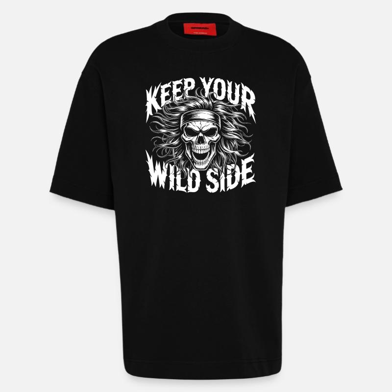 Keep Your Wild Side Skull - Heavyweight T-Shirt - made by SPREAD  - SOLID BLACK