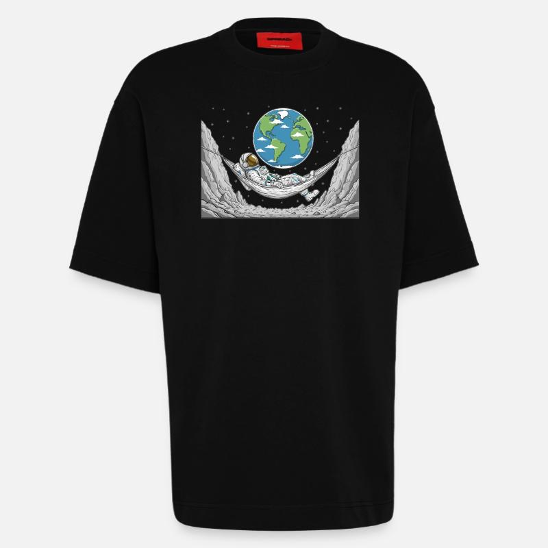 Astronaut Space Hammock Moon Earth Rest - Heavyweight T-Shirt - made by SPREAD  - SOLID BLACK