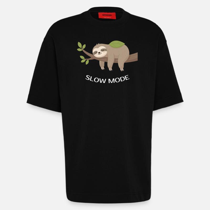 Slow Mode Sloth on Branch - Heavyweight T-Shirt - made by SPREAD  - SOLID BLACK