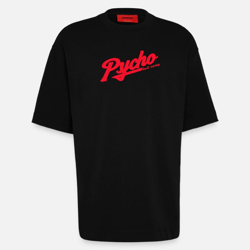 Psycho Retro Script Logo - T-shirt bio épais oversize fabriqué en UE - SOLID BLACK