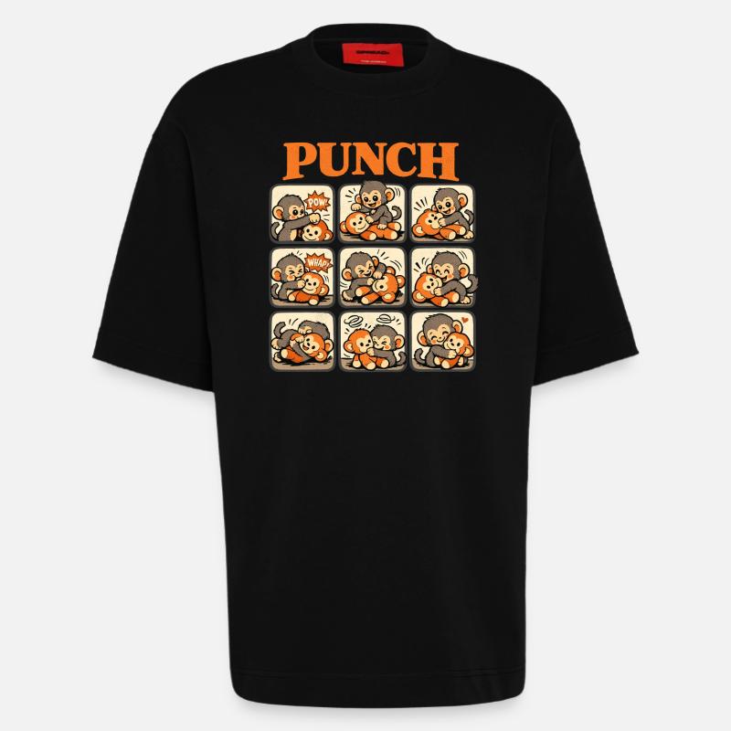 Affe Cooler Punch Süßer Baby Monkey - Heavyweight T-Shirt - made by SPREAD  - SOLID BLACK