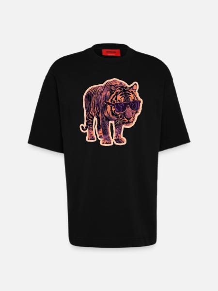 Tiger Sunglasses Risography - Heavyweight T-Shirt - made by SPREAD - SOLID BLACK