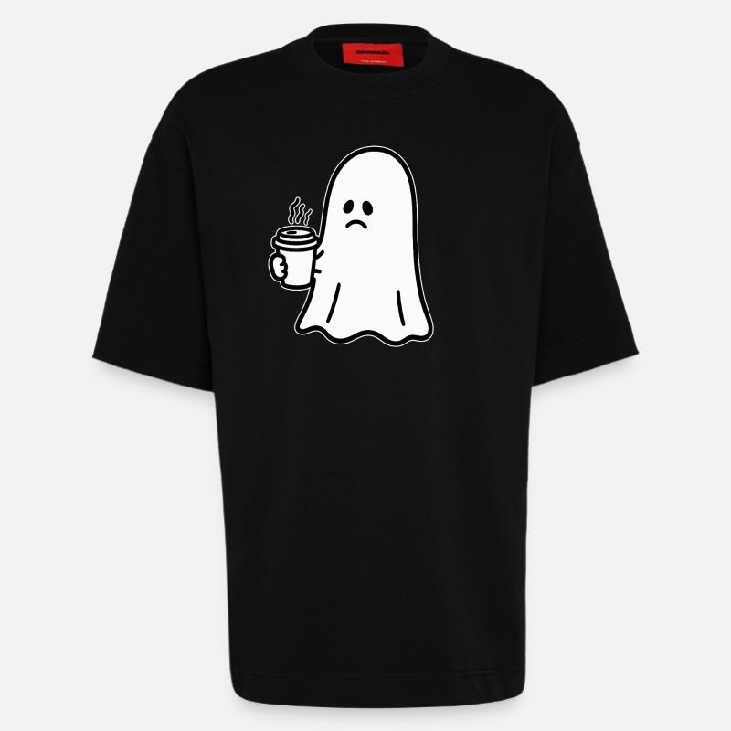 Geist Kaffee Halloween Süßes oder Saures - Heavyweight T-Shirt - made by SPREAD  - SOLID BLACK