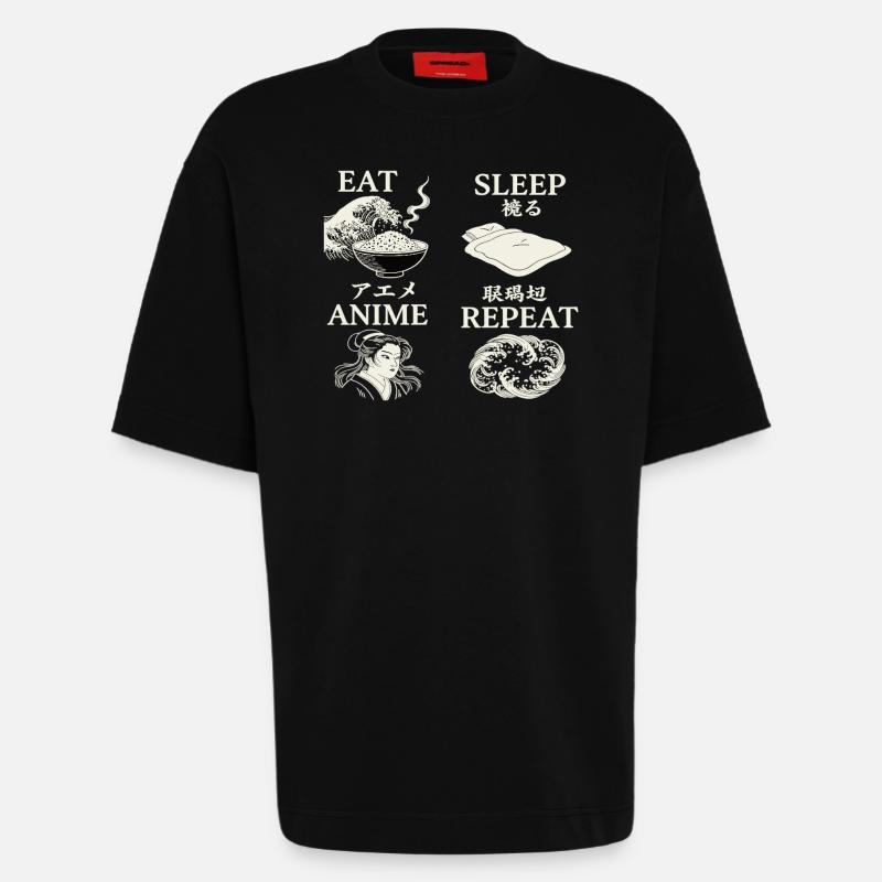 MANGER DORMIR ANIME RÉPÉTER - T-shirt bio épais oversize fabriqué en UE - SOLID BLACK